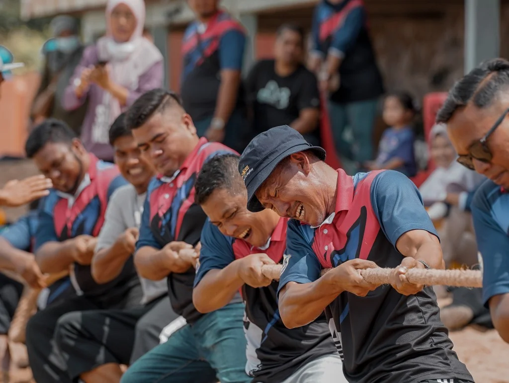 Peserta tarik tali di pantai Pengkalan Balak - Pakej Family Day